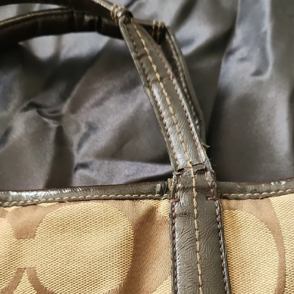 Coach Tan Signature Fold Over Tote - Picture 3 of 12